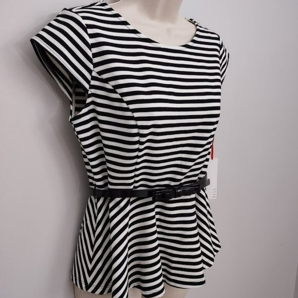 Elle Retro Chic Short Sleeve Striped Peplum Top Sleeve Small NWT - Picture 5 of 14